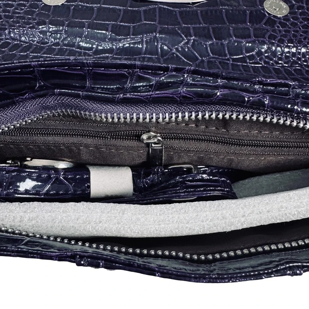 Bellini Purple Croc Embossed Clutch Silver Hardware Wrist Shoulder Strap NWT